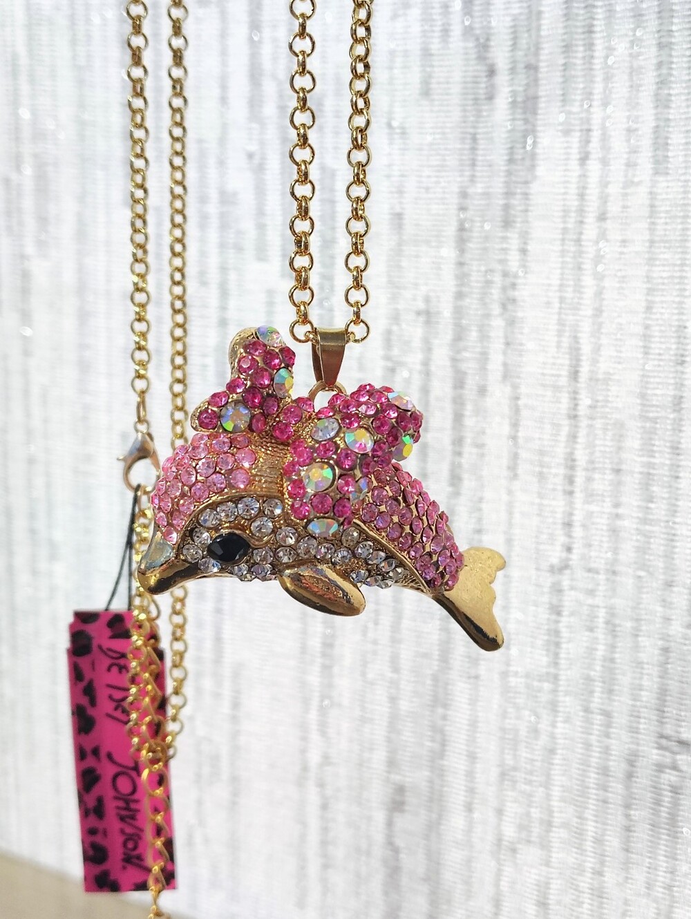 Pink Crystal Dolphin Pendant Necklace